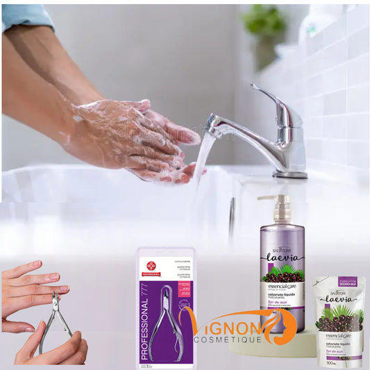 La pince à cuticules en acier inoxydable & Le savon liquide Flor de Açaí.
