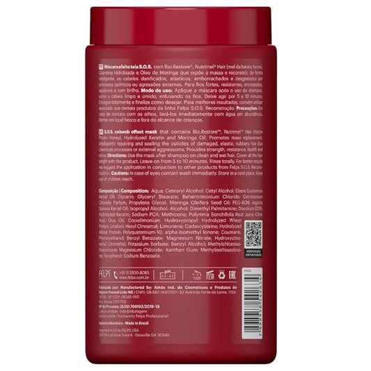 Felps Professional Xmix SOS Masque de traitement pour cheveux endommagés chimiquement 1 kg - Masque réparateur en formule brésilienne