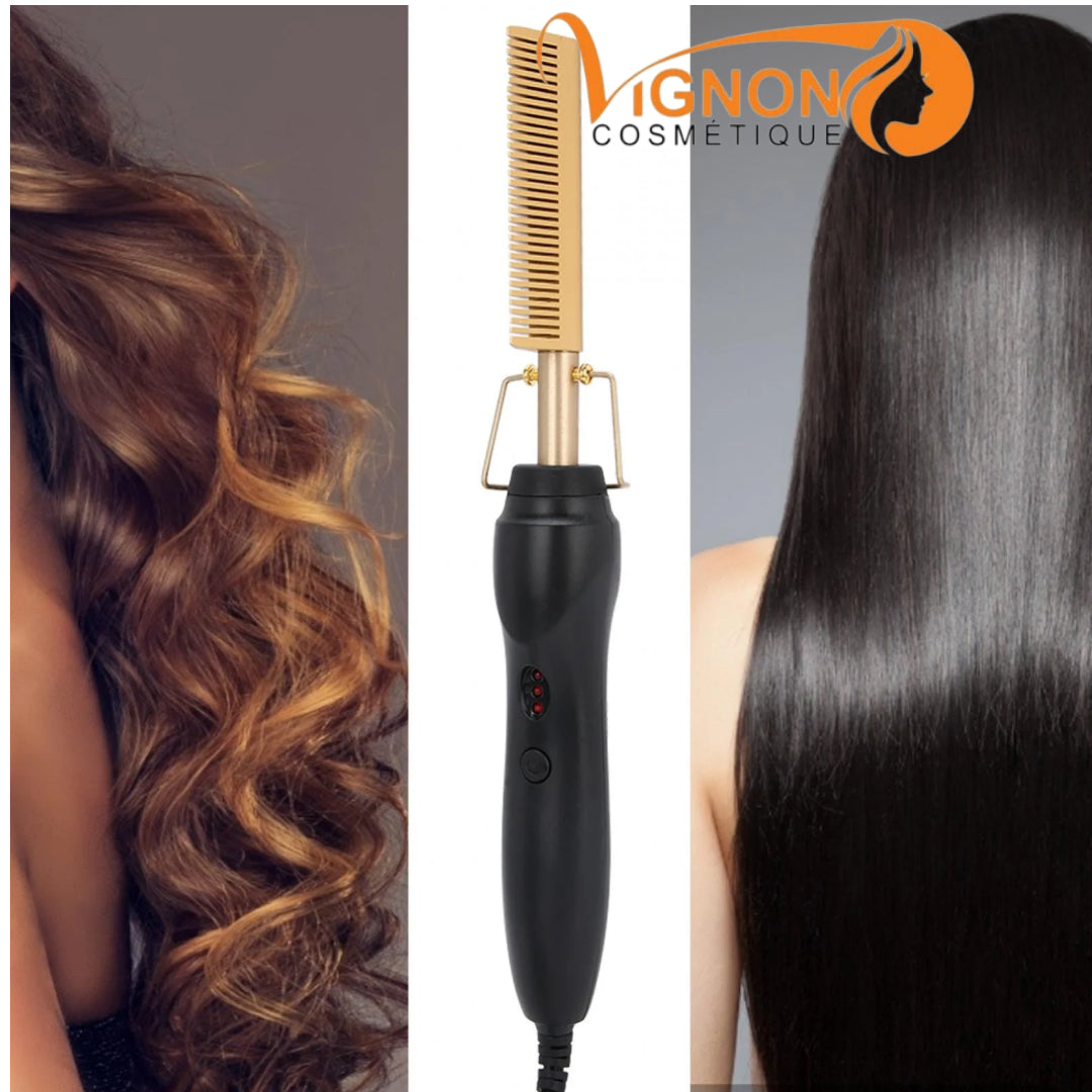 Peigne Chauffant Cheveux Brosse Lissante pour Cheveux et Perruques Hot Comb Peigne Chauffant, Noir