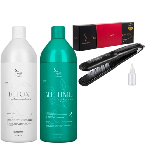 LISSAGE BRESILIEN ZAP ALL TIME PROGRESSIVE ORGANIC 2x1L & LISSEUR: FER A LISSER PROFESSIONNEL CERAMIC LS1