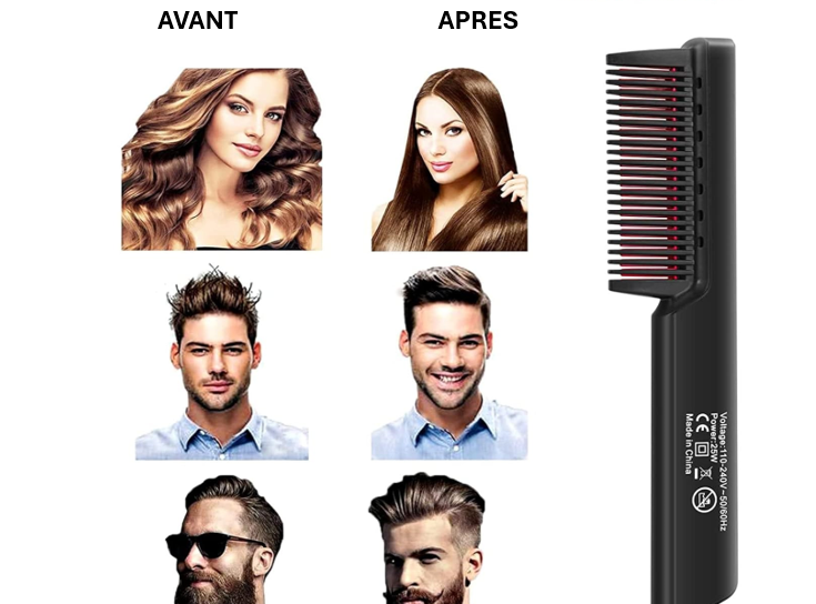 Peigne Chauffante professionnel,Lisseur pour Cheveux Secs/humides