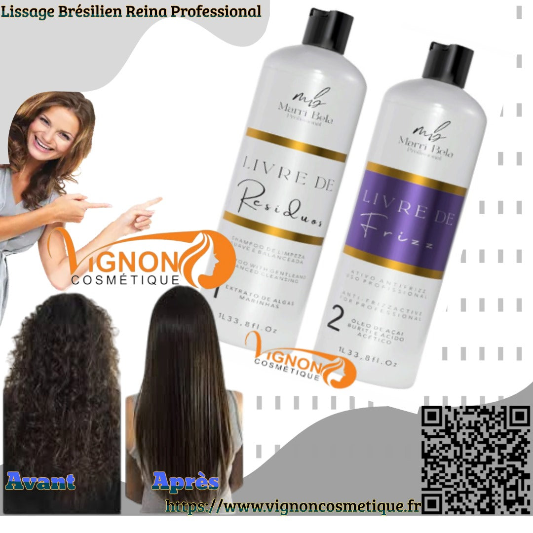 Lissage Brésilien Marri Bela Reina Professional  Shampoing Residuos et Masque Frizz  1L*2