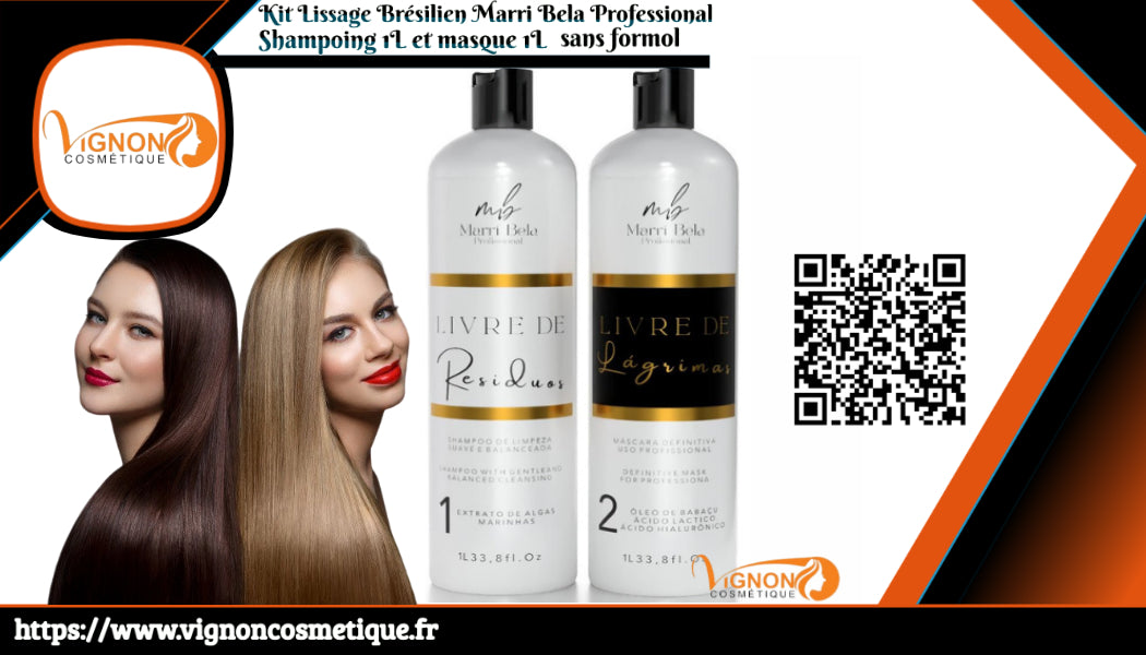 kit Lissage Brésilien Marri Bela Reina Professional Shampoing Residuos et masque Lagrimas 1L*2 sans formol