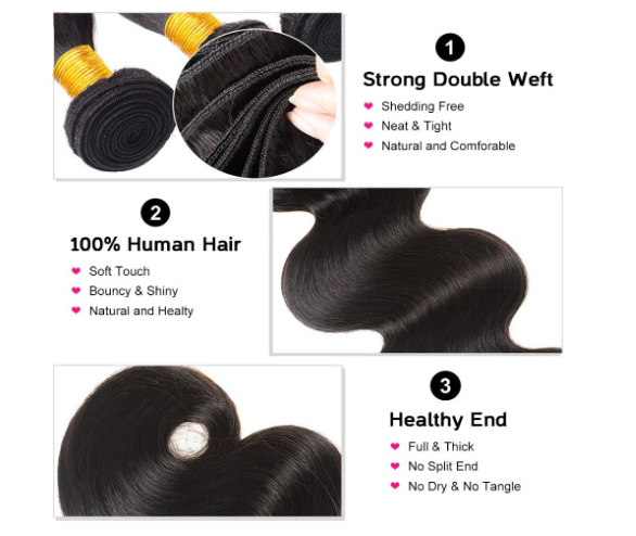 3 paquets cheveux Body Wave humain indien 22 pouces (55,88 cm )100gchacun