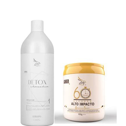 Lissage Brésilien ZAP Shampoing Detox 1L et ZAP Alto IMPACTO 60 Seconds Masque (0 FORMOL) 950g