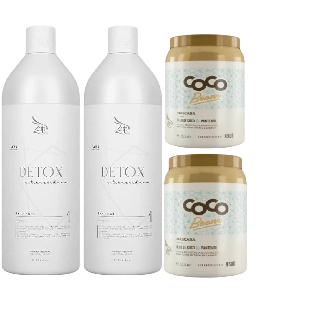 Shampoing détoxifiant professionnel Zap Anti-résidus 1L *2 & Coco Boom Mask 950g*2...