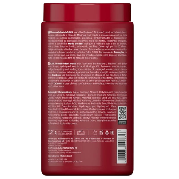 Felps Professional Xmix SOS Masque de traitement pour cheveux endommagés chimiquement 1 kg - Masque réparateur en formule brésilienne
