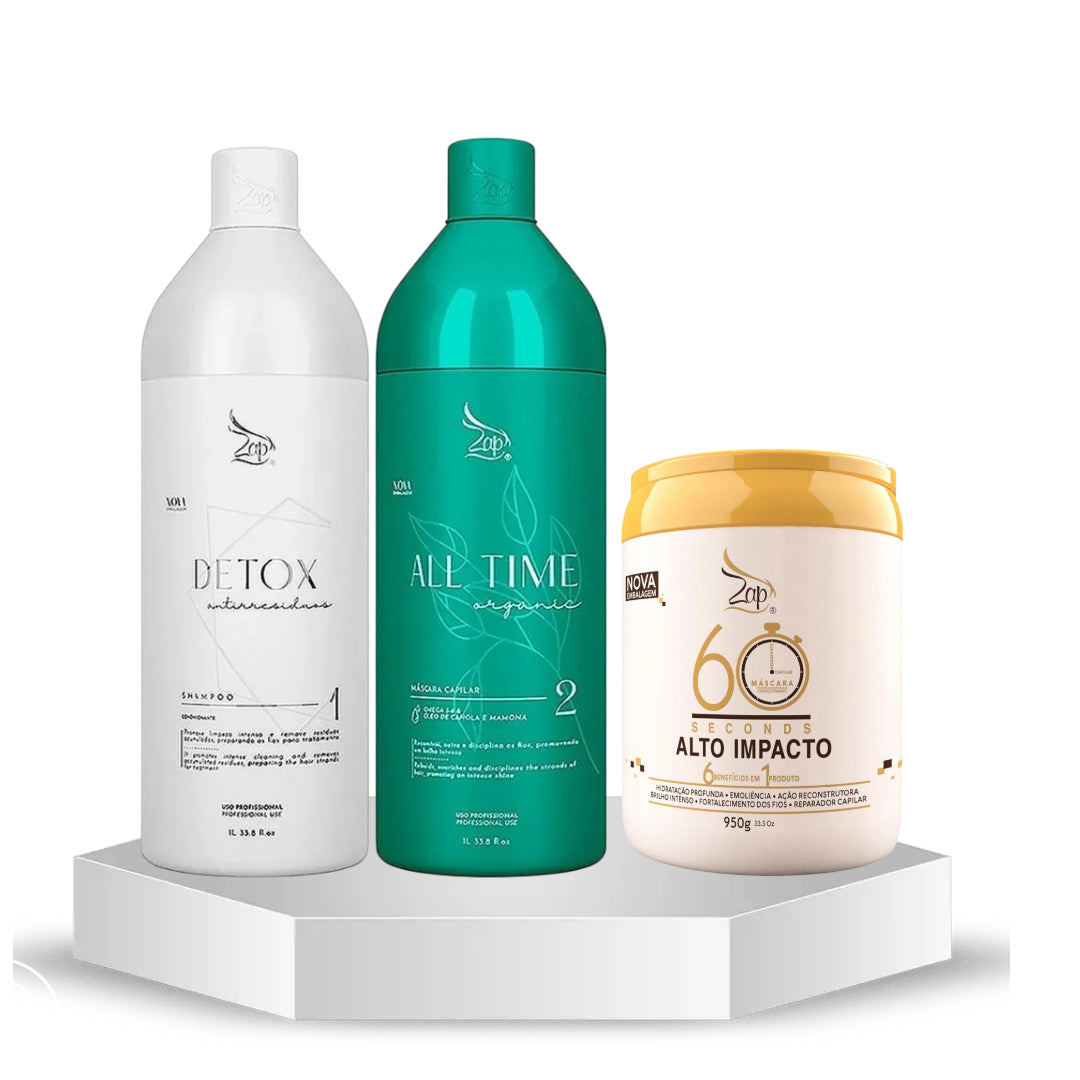 Lissage Brésilien ZAP All time Organic BIO (sans FORMOL) Masque1L & Shampoing 1L &Mascara High Alto Impacto 950g