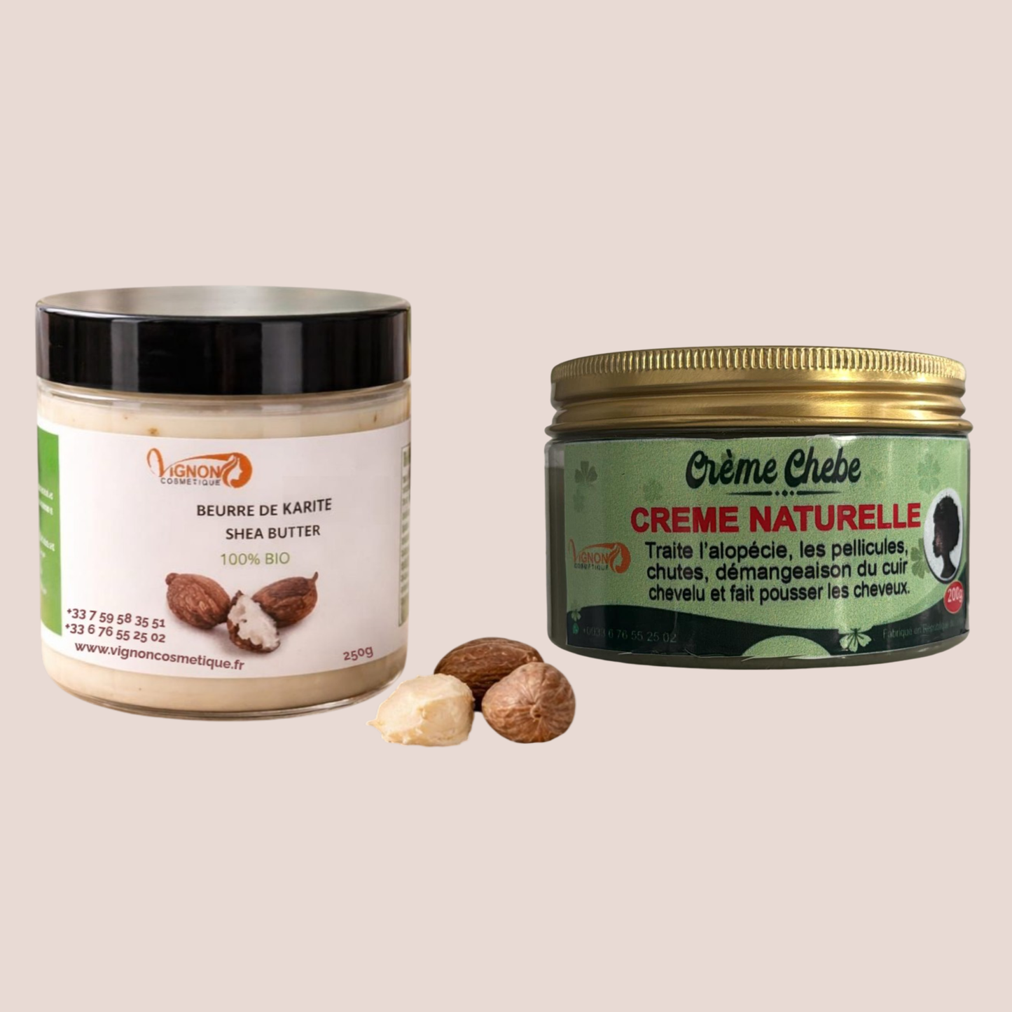 beurre de karité 100% bio et naturel 250g & Creme Chebe-Creme Naturelle pour Cheveux 200g