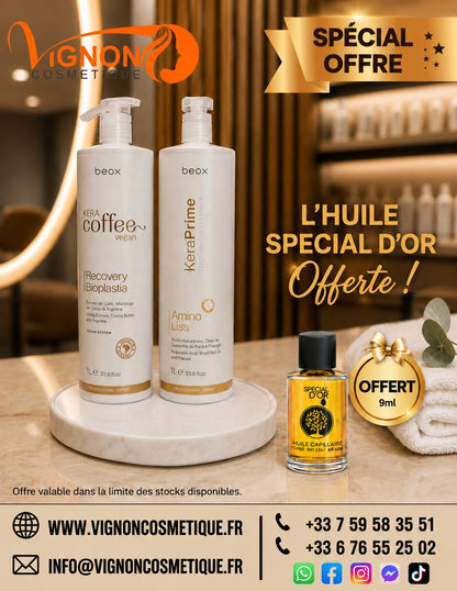 Beox KeraPrime Solution 1000ml & Beox Kera Coffee Vegan 1000ml  (huile special d'or offert)