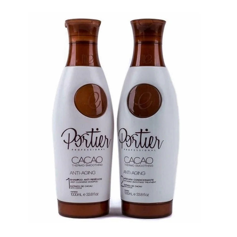 Lissage Brésilien PORTIER CACAO Professionnel Smoothing Masque 1L & Shampoing 1L