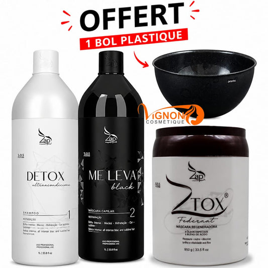 Lissage Brésilien à la Kératine ZAP ME LEVA  Masque 1L & Shampoing 1L & Zap Ztox 950g